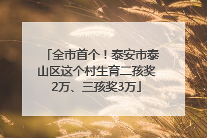 全市首个！泰安市泰山区这个村生育二孩奖2万、三孩奖3万
