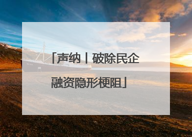 声纳丨破除民企融资隐形梗阻